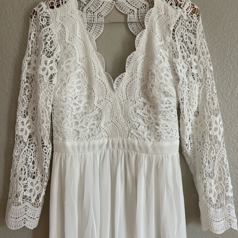 White Long Sleeve Lace Maxi Dress Large - Picture 4 of 7